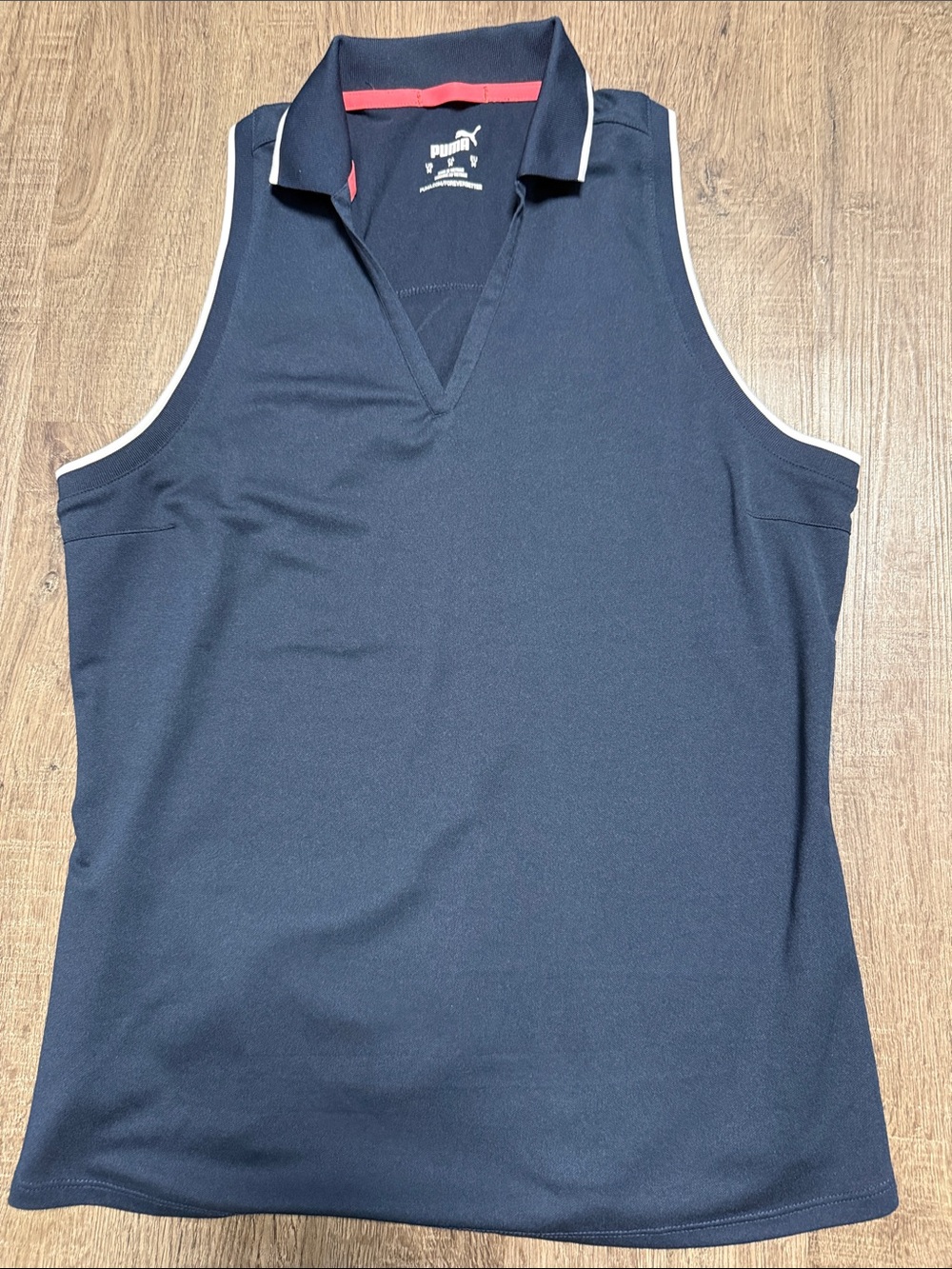 Puma Women’s Sleeveless Polo Tank in Navy with White Trim